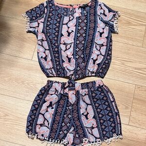 Navy and Coral Paisley Two-Piece Shorts Set